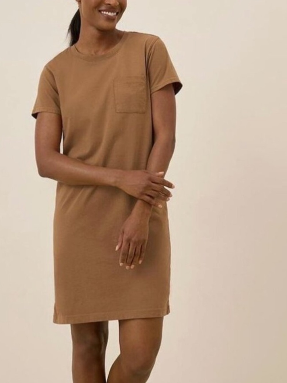 PACT Shirt Dress Softspun Short-Sleeve 100% Cotton Pocket T-Shirt Caramel M